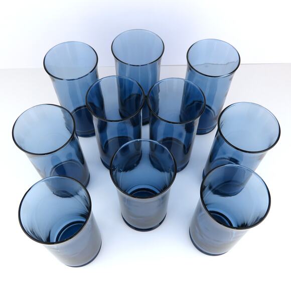 Vintage Set of 10 Libbey Smokey Blue Bolero Beverage Glass Tumblers 12oz MCM - Picture 4 of 10